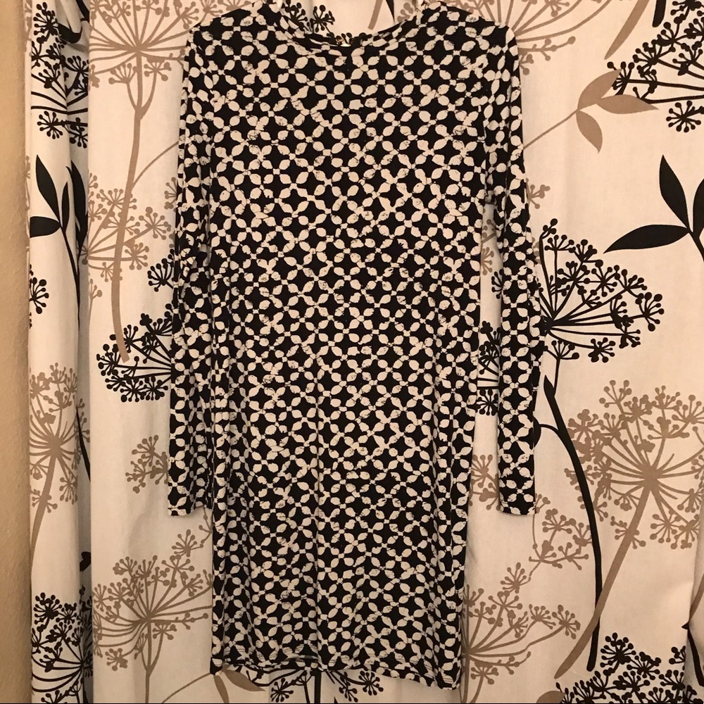 Michael Kors Black and White Long Sleeve Dress